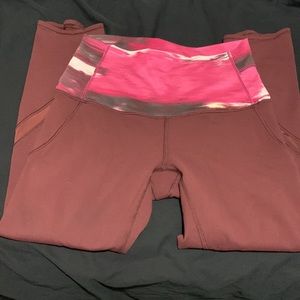 Lululemon Women 4 Maroon Mesh Vented Cropped Tight Stretch Yoga Classic K